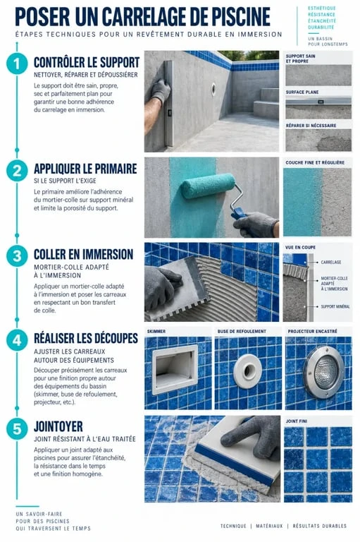 Étapes de pose d’un carrelage de piscine et préparation du support