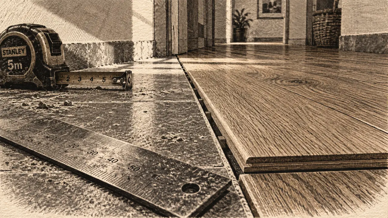 Jonction carrelage et parquet avec espace de dilatation 13 mm