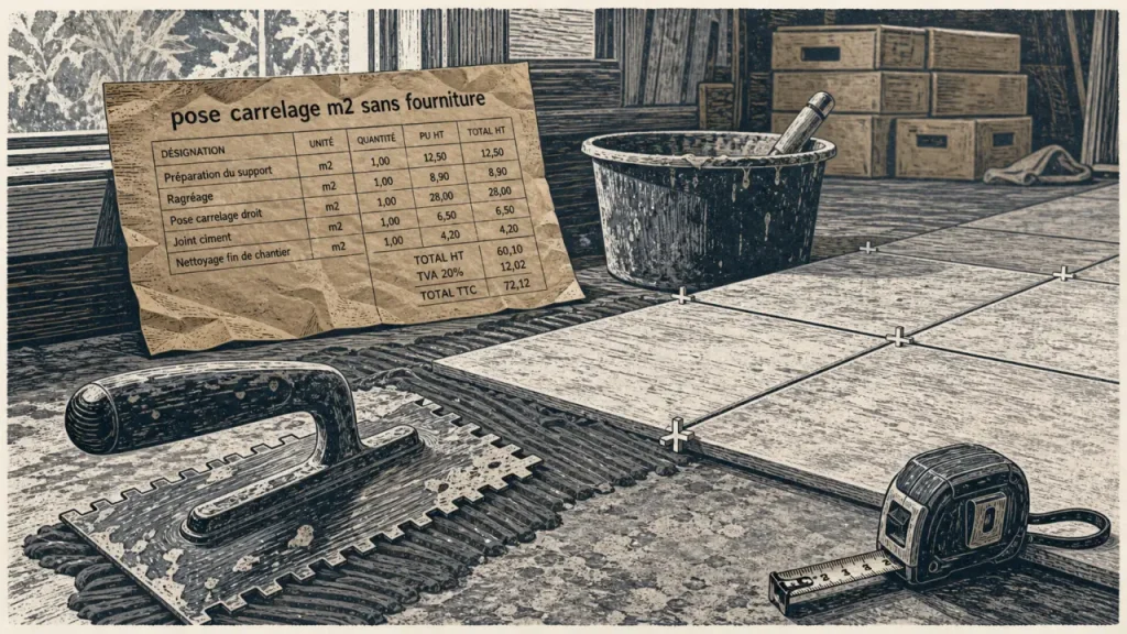 Prix pose carrelage m2 sans fourniture : support, format et finitions font varier la main-d’œuvre