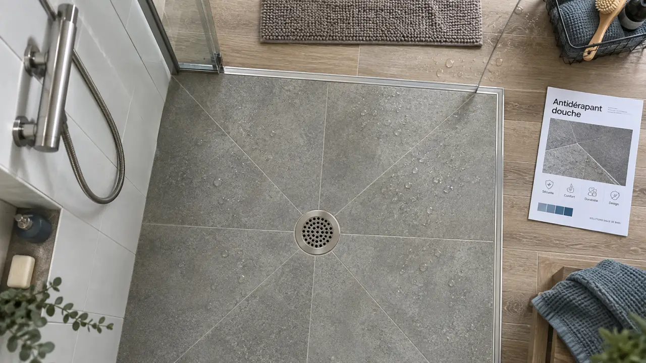 Salle de bain sol antidérapant douche à l’italienne