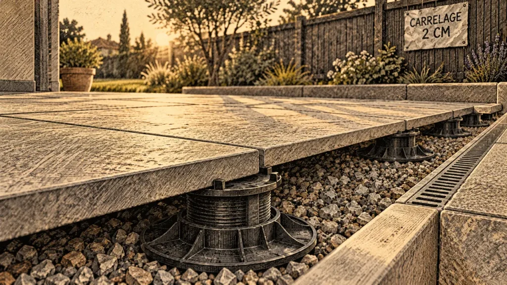 Carrelage extérieur 2 cm : une pose stable commence par un support bien préparé