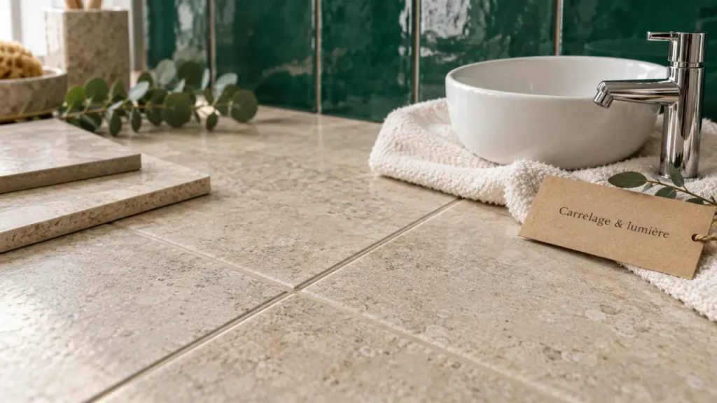 Deux carrelages suffisent pour donner du caractère à une salle de bain
