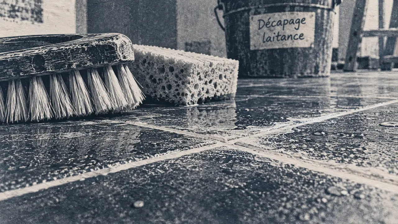 Enlever la laitance du carrelage : voile blanchâtre sur carrelage, brosse et éponge