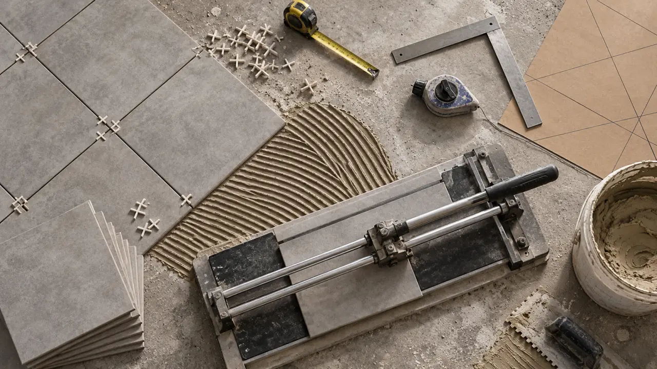 Pose en diagonale carrelage : tracé 45° et coupes de carreaux