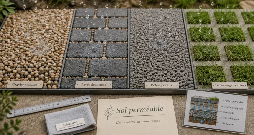 Un revêtement perméable pour sol extérieur réduit les flaques sans bloquer la pluie